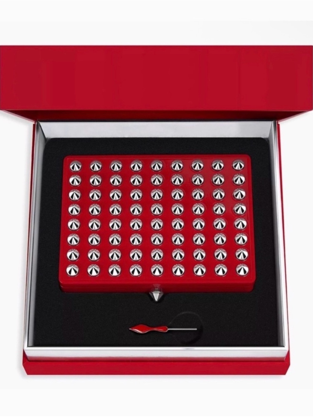 Christian Louboutin Red and Silver Studded Compact Case